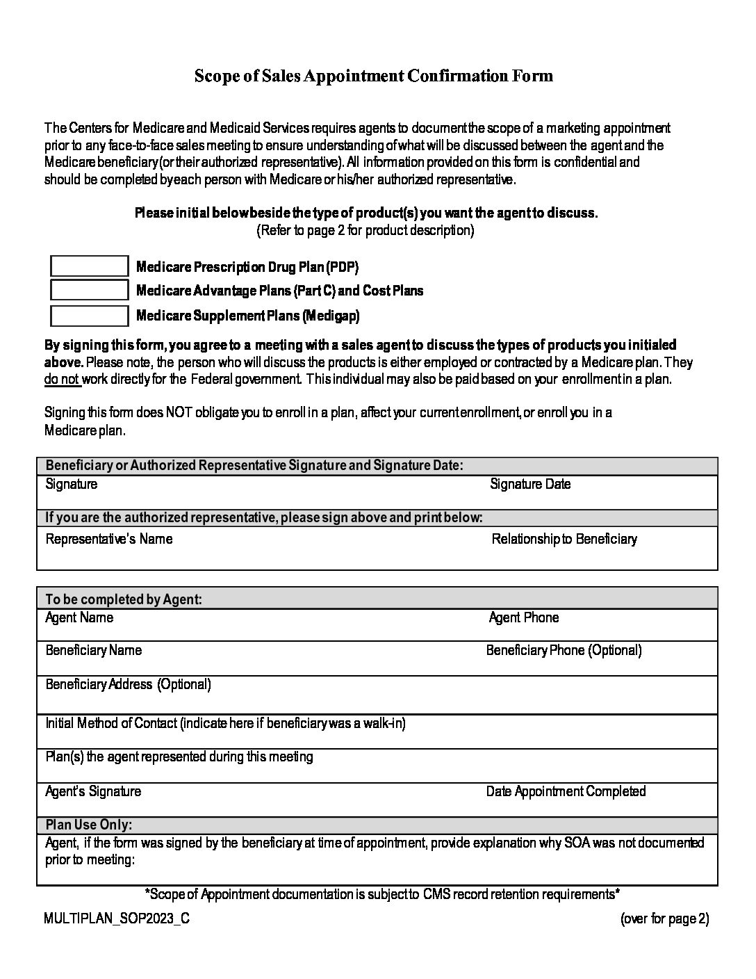 Medicare Scope of Appointment Form Karing Is Mutual LLC